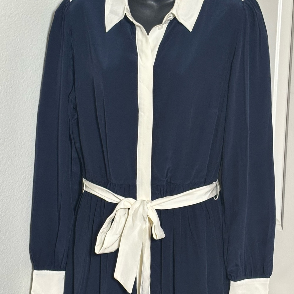 Talbots Elegant Navy and Cream Long Sleeve Dress NWOT - Picture 10 of 13